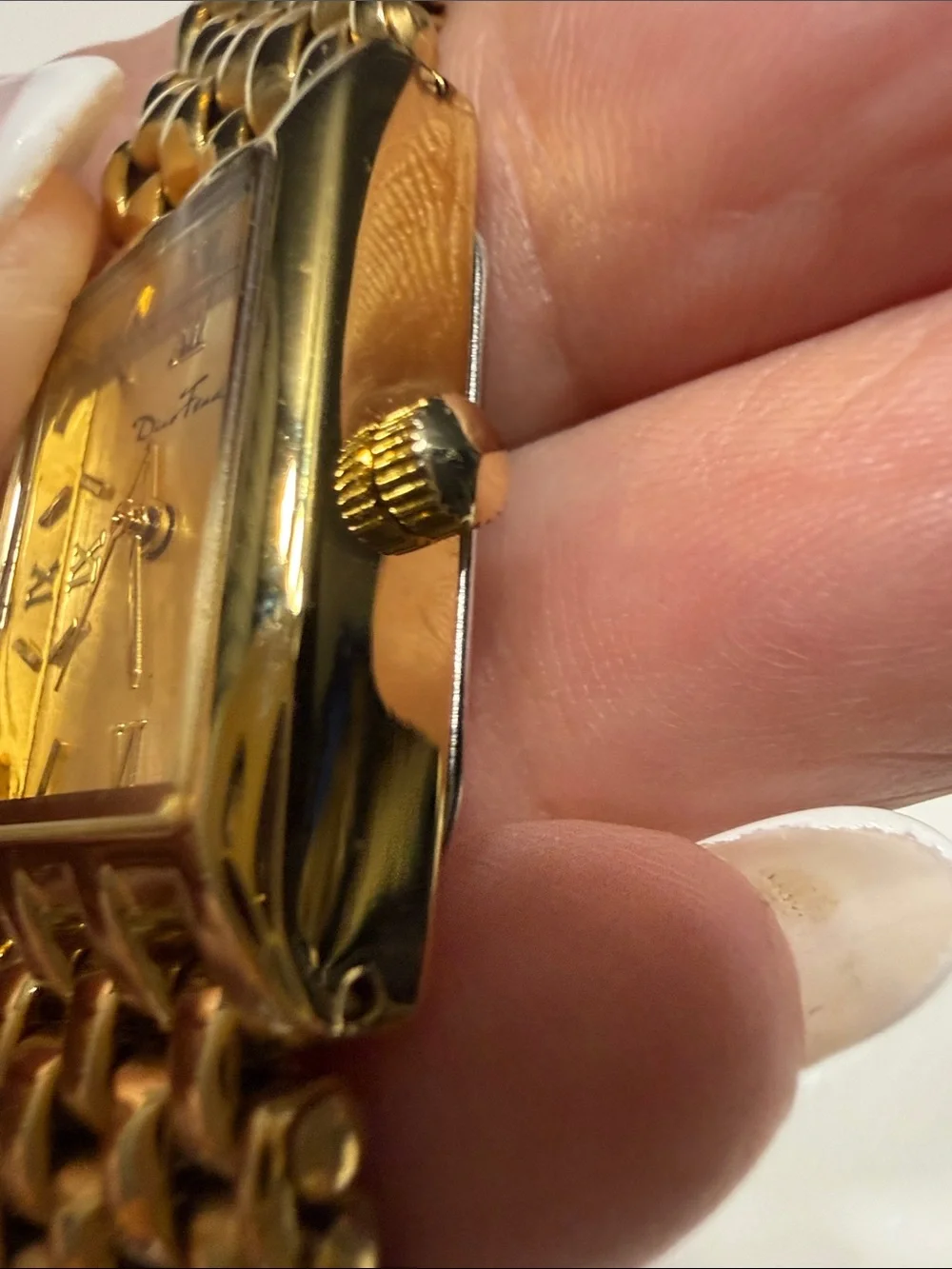 Gold-tone Rectangular Link Bracelet Watch - Classic Roman Dial